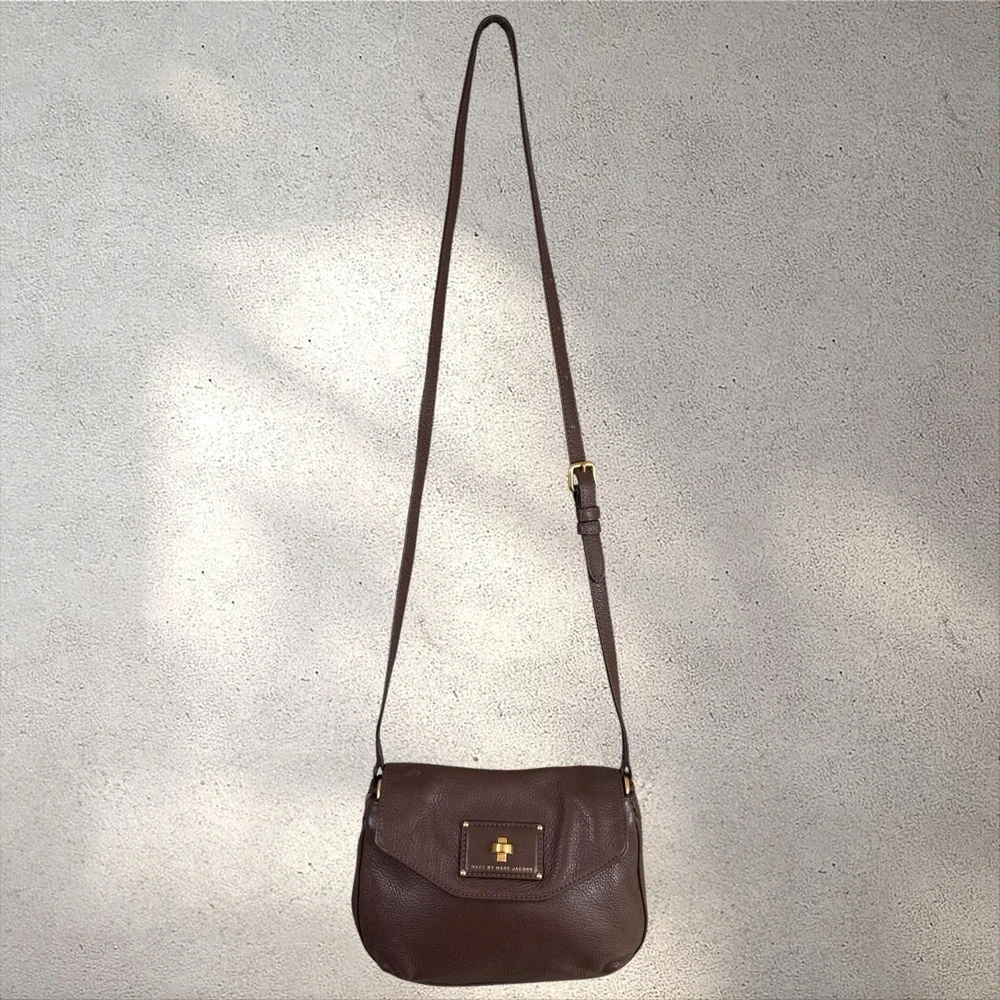 Marc by Marc Jacobs Brown Leather Crossbody Flap Bag Gold Hardware